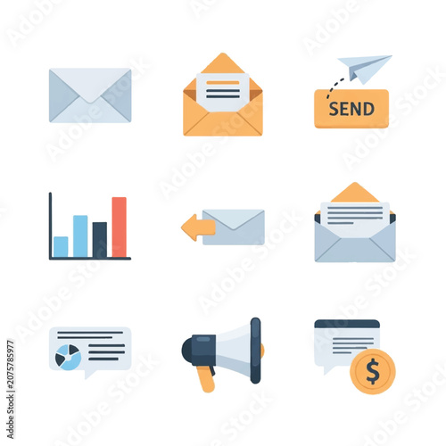 Obraz na plátne Email communication and messaging icons.