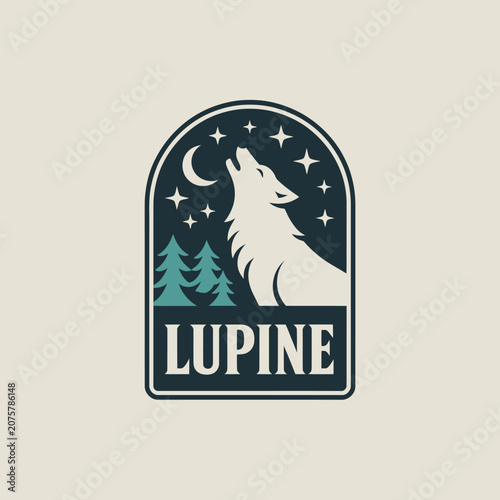 Lupine logo with wolf howling upwards.