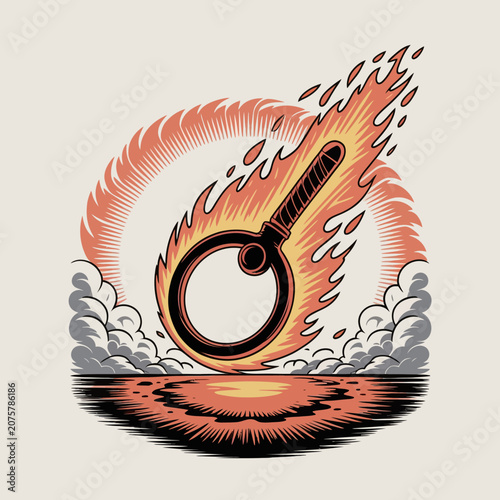 Magnifying glass on fire burning.