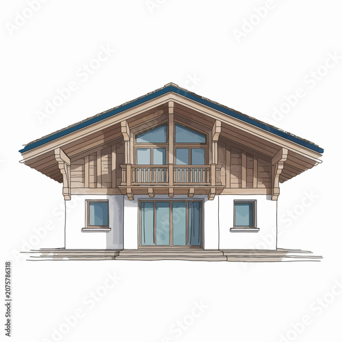 Modern Two Story Wooden House Exterior.