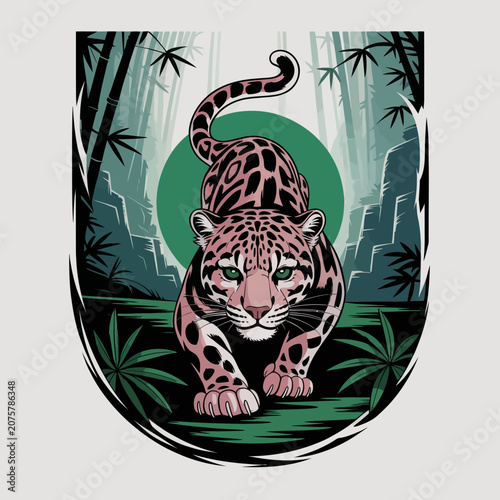 Pink Leopard in Jungle Environment.