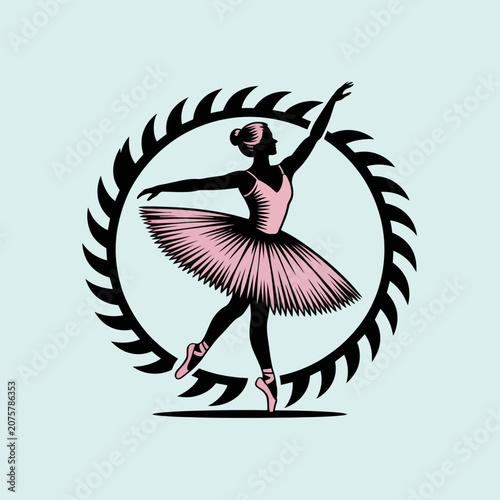 Pink Ballerina in Dance Pose Silhouette.