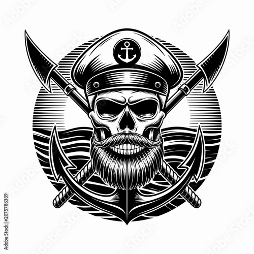 Εκτύπωση καμβά Skull wearing sailor hat with anchor.