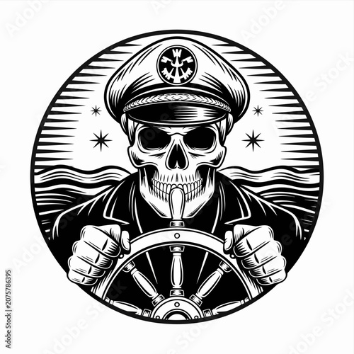 Skull wearing captain sailor hat.