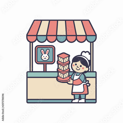 Woman holding stack of cakes.