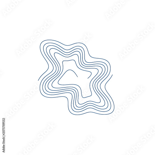 Deep-azure topographic contour lines curving across a stark minimalist white background with negative space and sharp vector edges scientific elegance concept
