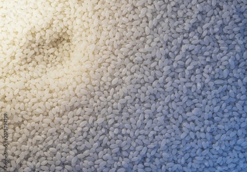Top-down view of a dense collection of raw white rice grains filling the frame, showcasing organic textures and consistent oval shapes, kitchen, minimalist, seed