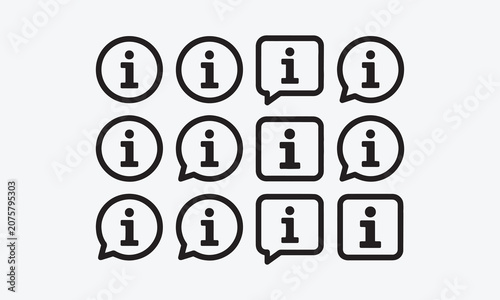 Set black information icons. Info button. Black bubbles pointers information info signs
