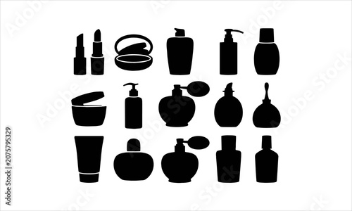 Set body care cosmetology icons, beauty makeup and cosmetics collection sign silhouette