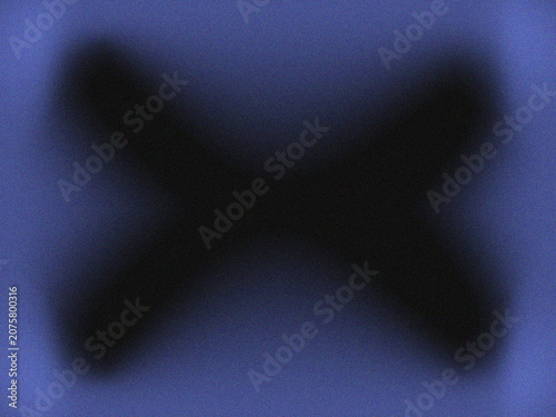 Abstract Blurry Black Cross Shape on Grainy Blue Background Stock Photo
