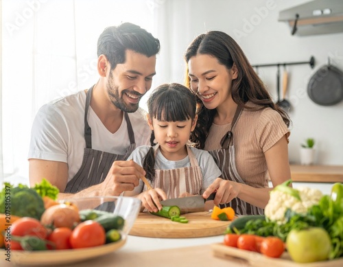 Family prepares healthy meal