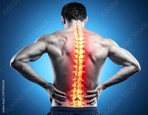 Muscular back with glowing spine