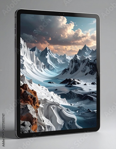 Frozen mountain landscape displayed
