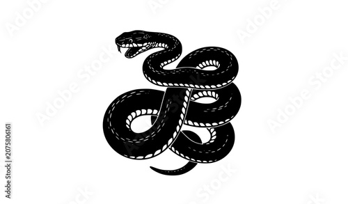 Schilderij op canvas Realistic Coiled Snake Black Vector Illustration Isolated on White