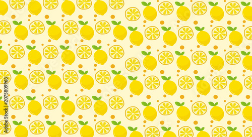 Seamless Lemon Fruit Pattern Background with Fresh Citrus Slices. Illustration Vector