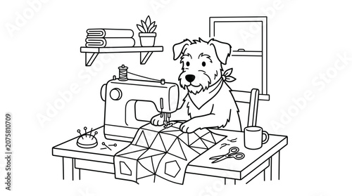 Woman Sewing on Vintage Machine in Bright Home Workspace with Plants and Supplies