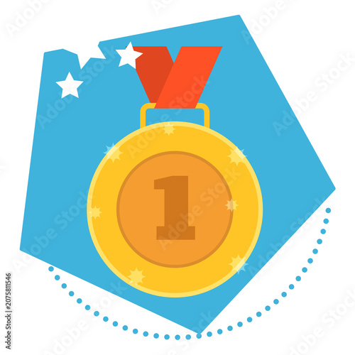 Foto Golden first place medal with red ribbon and stars isolated illustration transpa