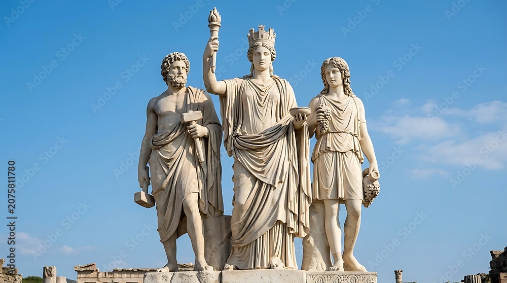 Obraz premium Ancient roman statues of historical figures on display