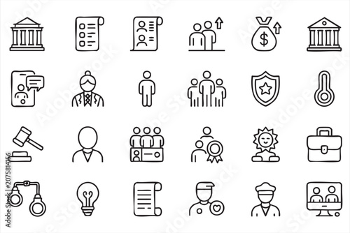 Legal Government Icon Set With Courthouse Gavel Civil Service and Policy Symbols