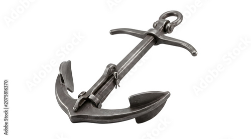 Old rustic metal anchor isolated on a neutral surface with anchor point nautical maritime navigation equipment seafaring traveling transport anchorage industrial textured corrosion