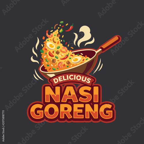 A colorful depiction of Nasi Goreng, showcasing vibrant ingredients being cooked in a wok, highlighting the dish's savory flavor, cultural significance, and culinary art.