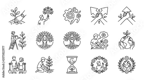 Quadro su tela Sustainability Icons: Growth, Teamwork, Nature, Ecology, and Environment Concept