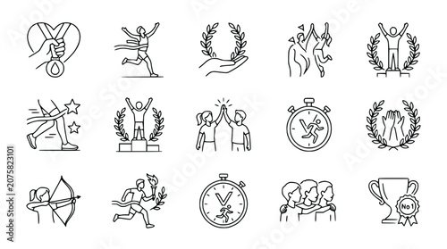 Billede på lærred Sports Icons: Victory, Achievement, Competition, and Teamwork - Doodle Style