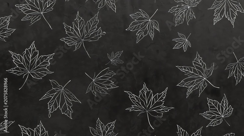 Hand-drawn maple leaves pattern on dark background.