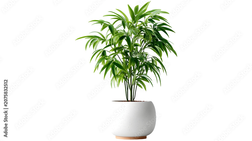 Fototapeta premium Isolated green houseplant ficus with lush leaves in a flowerpot, indoor home decoration, botanical nature growth concept, potted palm and herb, gardening flora object