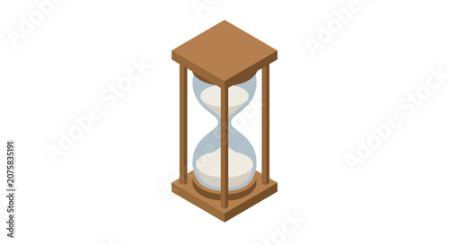 Isometric Hourglass with White Sand in Brown Wooden Frame Representing Time Management and Deadline Symbol