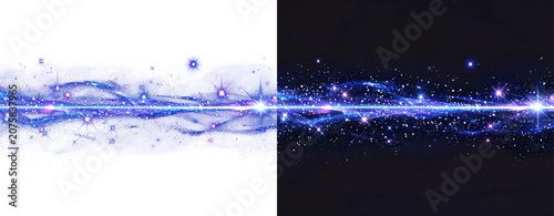 Split screen contrasting cosmic and water elements.
