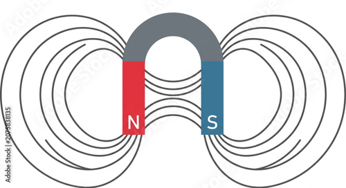 Horseshoe magnet with magnetic field lines vector icon