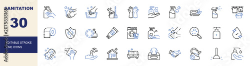 Fotografia Sanitation editable stroke line icons set