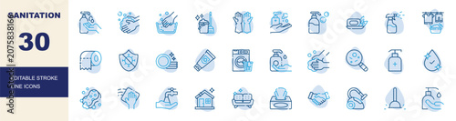 Canvas Print Sanitation editable stroke line icons set
