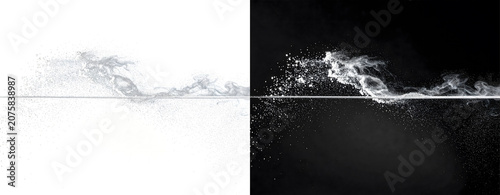Water splash on black and white background.