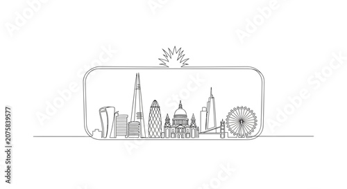 London Skyline Continuous Line Drawing with Burst Effect