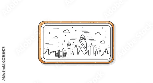 London Skyline Doodle Art: Iconic Buildings and Clouds in Minimalist Line Drawing
