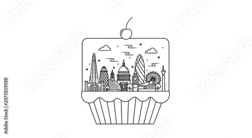 London Skyline Cupcake Illustration: Iconic Landmarks in a Sweet Treat