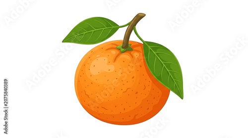 Fresh organic orange with green leaf on white.