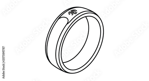 Smart Ring with Fingerprint Biometric Sensor Icon Minimalist Black and White Line Art Wearable Device Graphic