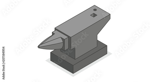 Isometric Gray Metal Anvil Tool for Traditional Blacksmithing Craftsmanship and Industrial Metalworking