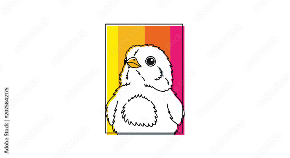 Obraz premium Cute Fluffy White Chick Bird with Colorful Striped Background