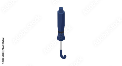 Navy Blue Folded Umbrella Graphic with Hook Handle for Rainy Season Weather Gear and Outdoor Accessory