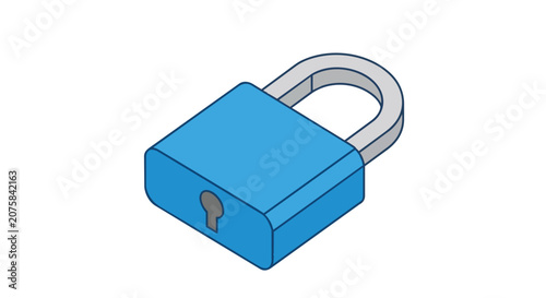 Blue Padlock Security Icon for Privacy Protection Safety and Digital Access Control Isometric Graphic Design