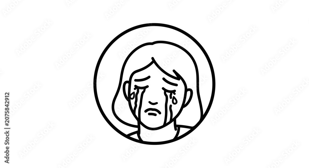 Fototapeta premium Sad Woman Crying Face Icon, Emotional Distress, Grief, Sadness, Tears
