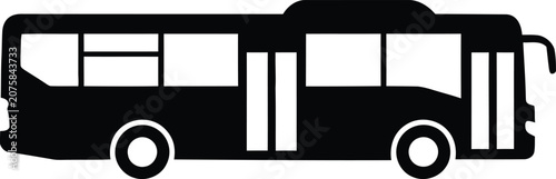 Black city bus silhouette against white background for transportation and travel concepts