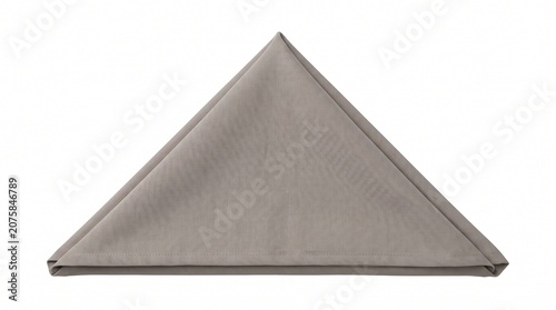 Grey linen napkin folded in a neat triangle shape isolated on white background