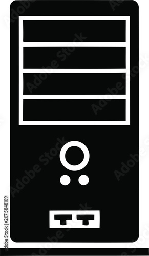 Desktop computer tower with ventilation slits during studio lighting on a white background representing technology