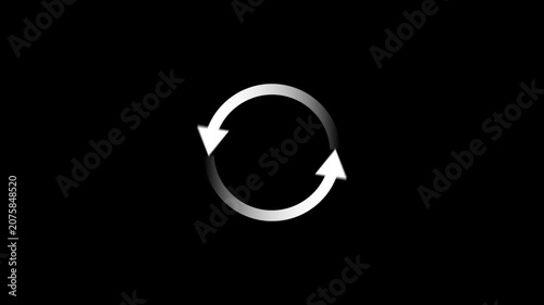 Rotating Circular Arrows Icon with White Refresh Synchronization Loop on Black Background Animation