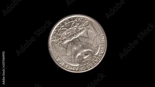 Vintage US Quarter Dollar turntable coin. Tails side coin
